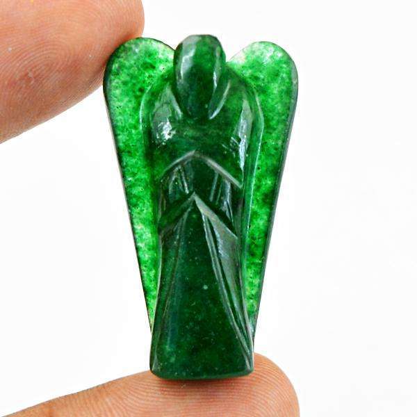 gemsmore:Genuine Amazing Green Jade Carved Healing Angel Gemstone