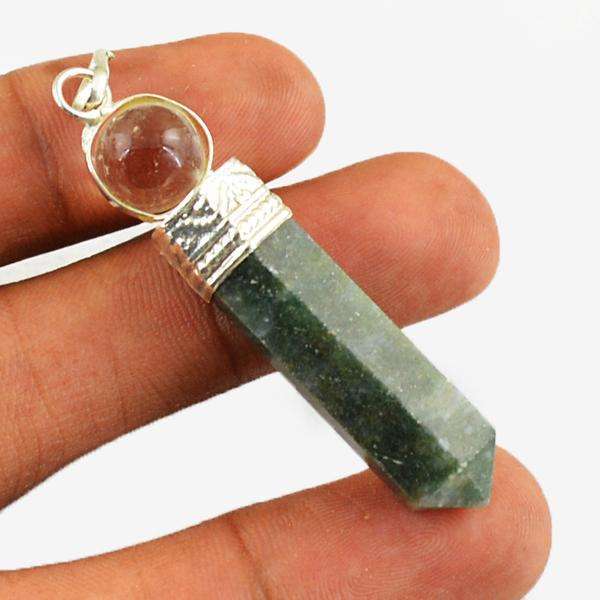 gemsmore:Genuine Amazing Green Jade Healing Ball Point Pendant