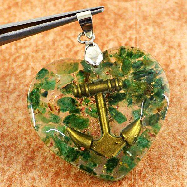 gemsmore:Genuine Amazing Green Jade Orgone Heart Shape Pendant