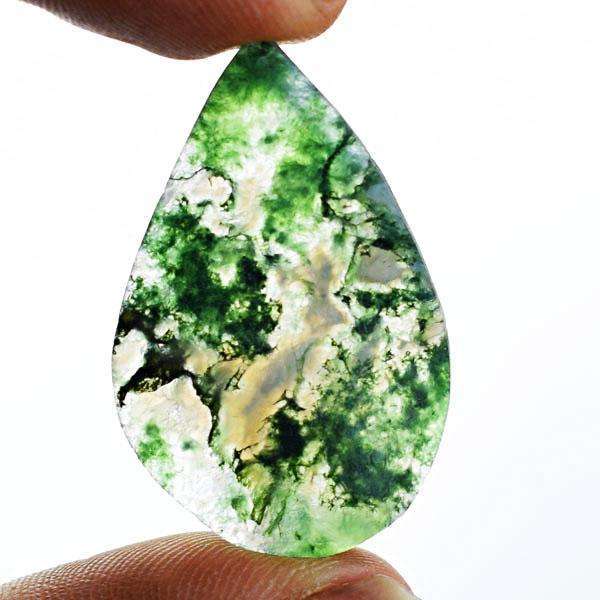 gemsmore:Genuine Amazing Green Moss Agate Druzy Pear Shape Loose Gemstone