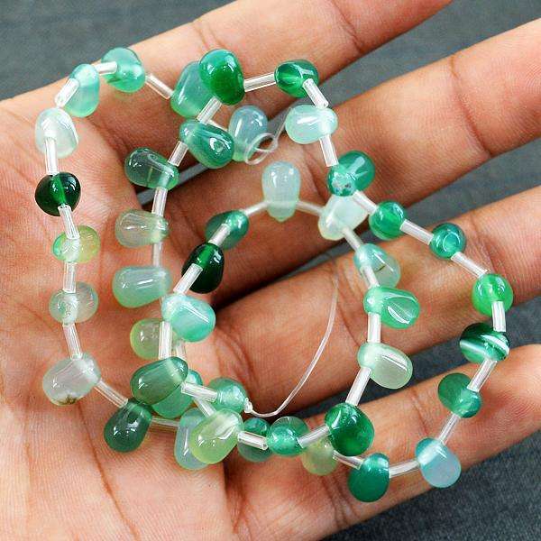 gemsmore:Genuine Amazing Green Onyx Drilled Beads Strand