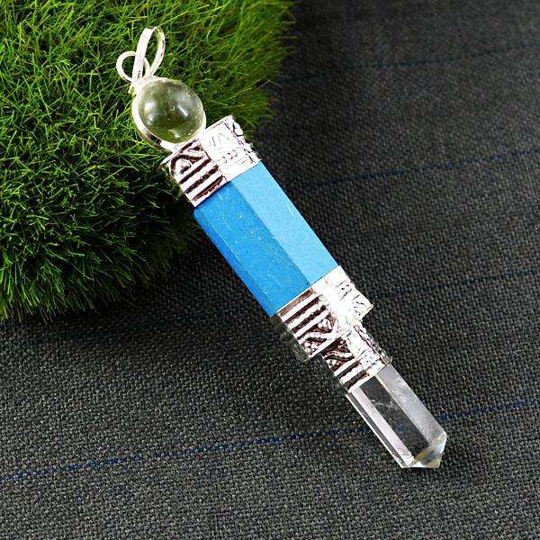 gemsmore:Genuine Amazing Howlite & White Quartz Healing Ball Point Pendant