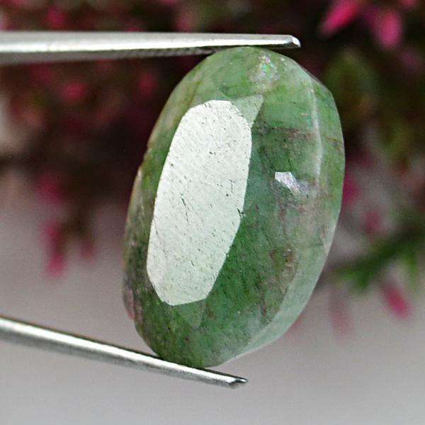 gemsmore:Genuine Amazing Oval Shape Faceted Green Emerald Loose Gemstone