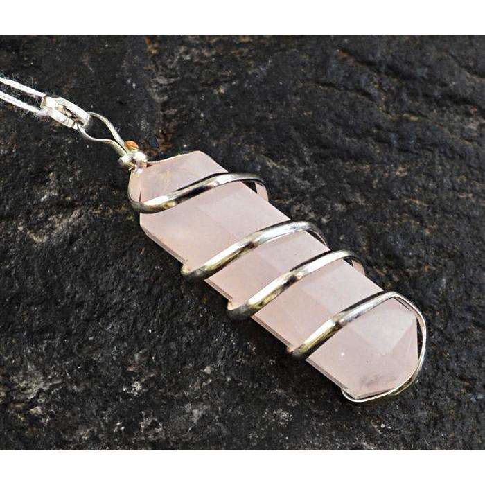 gemsmore:Genuine Amazing Pink Rose Quartz Healing Point Pendant