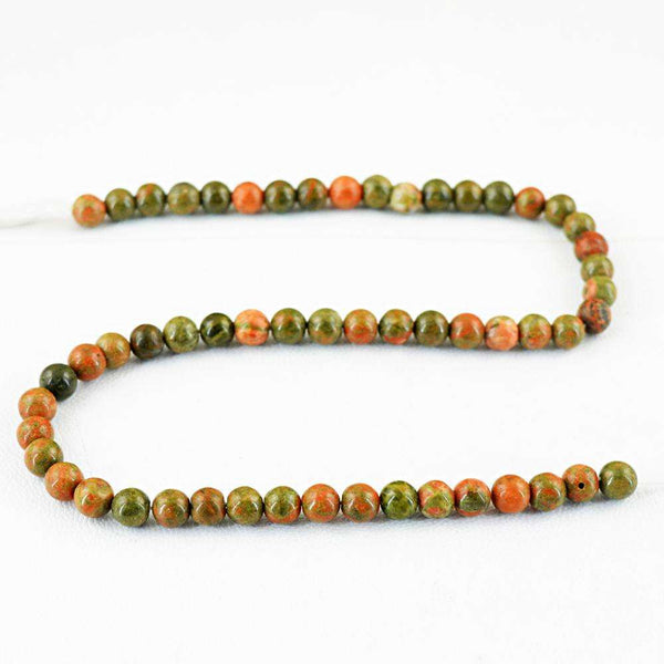 gemsmore:Genuine Amazing Round Shape Blood Green Unakite Drilled Beads Strand