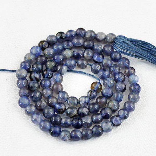gemsmore:Genuine Amazing Round Shape Blue Iolite Drilled Beads Strand
