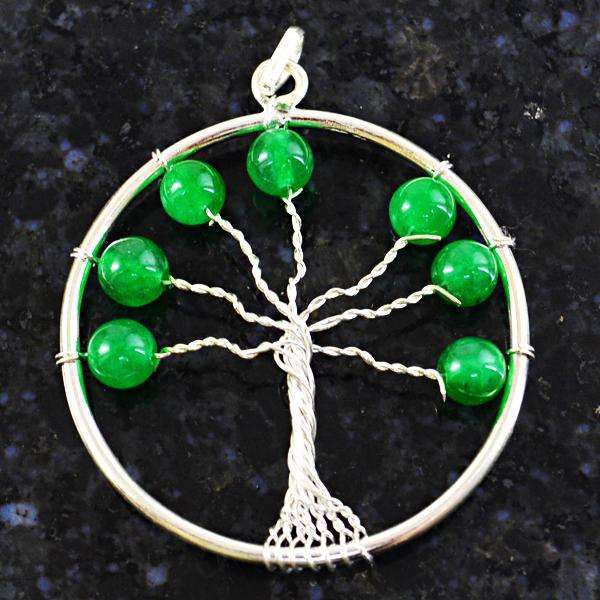 gemsmore:Genuine Amazing Round Shape Green Jade Tree Pendant