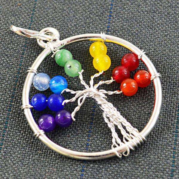 gemsmore:Genuine Amazing Round Shape Seven Chakra Healing Tree Pendant