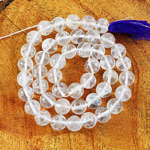 gemsmore:Genuine Amazing Round Shape White Quartz Drilled Beads Strand