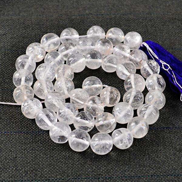 gemsmore:Genuine Amazing Round Shape White Quartz Drilled Beads Strand