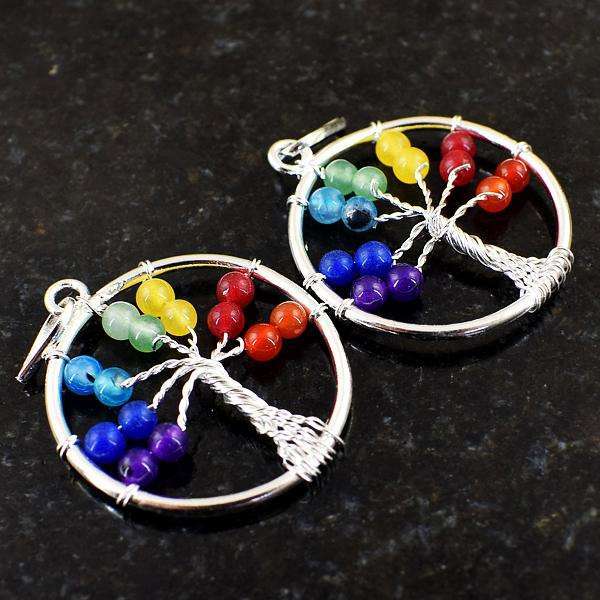 gemsmore:Genuine Amazing Seven Chakra Healing Tree Pendant Pair