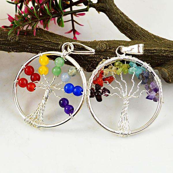 gemsmore:Genuine Amazing Seven Chakra Healing Tree Pendant Set