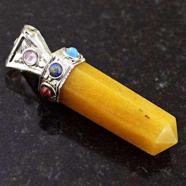 gemsmore:Genuine Amazing Yellow Aventurine Seven Chakra Healing Point Pendant