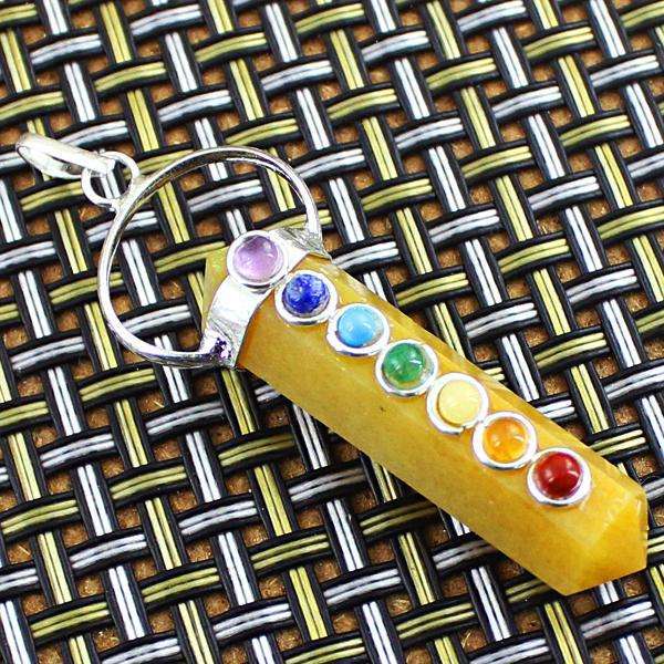 gemsmore:Genuine Amazing Yellow Aventurine Seven Chakra Healing Point Pendant