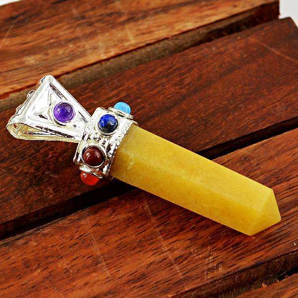 gemsmore:Genuine Amazing Yellow Aventurine Seven Chakra Healing Point Pendant