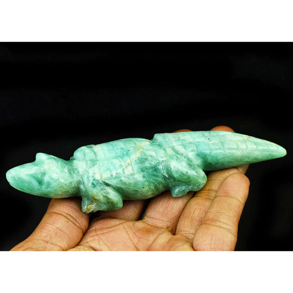 gemsmore:Genuine Amazonite Hand Carved Genuine Crystal Gemstone Carving Crocodile