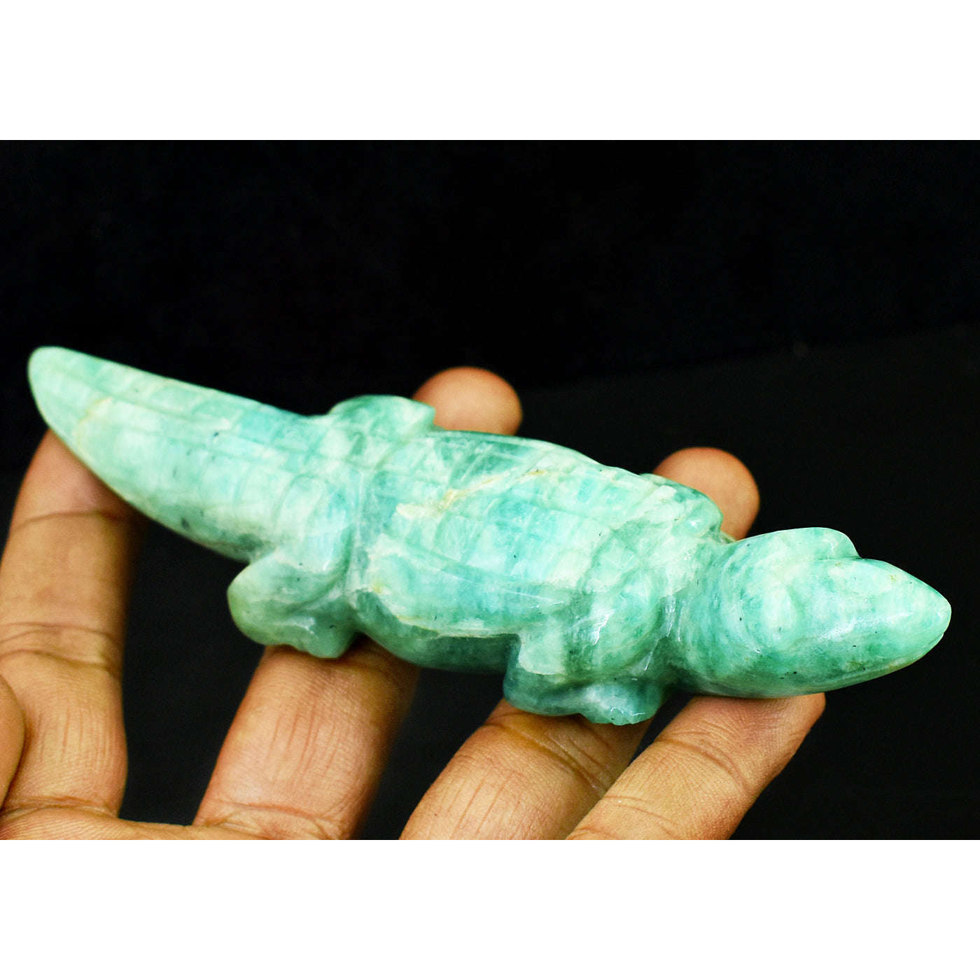 gemsmore:Genuine Amazonite Hand Carved Genuine Crystal Gemstone Carving Crocodile