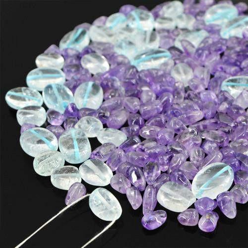 gemsmore:Genuine Amethyst & Aquamarine Drilled Beads Lot