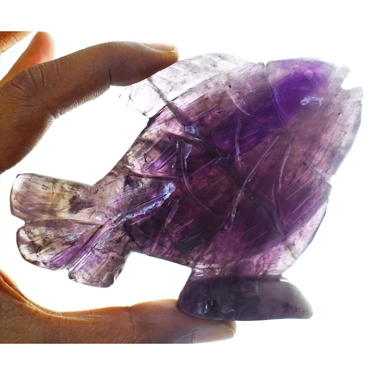 gemsmore:Genuine Amethyst Hand Carved Fish