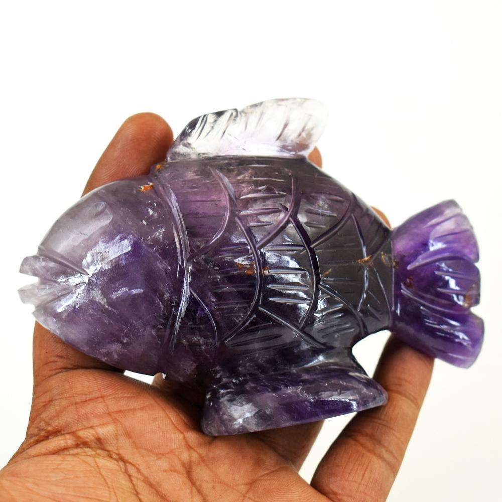 gemsmore:Genuine Amethyst Hand Carved Fish