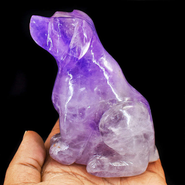 gemsmore:Genuine Amethyst Hand Carved Genuine Crystal Gemstone Carving Dog