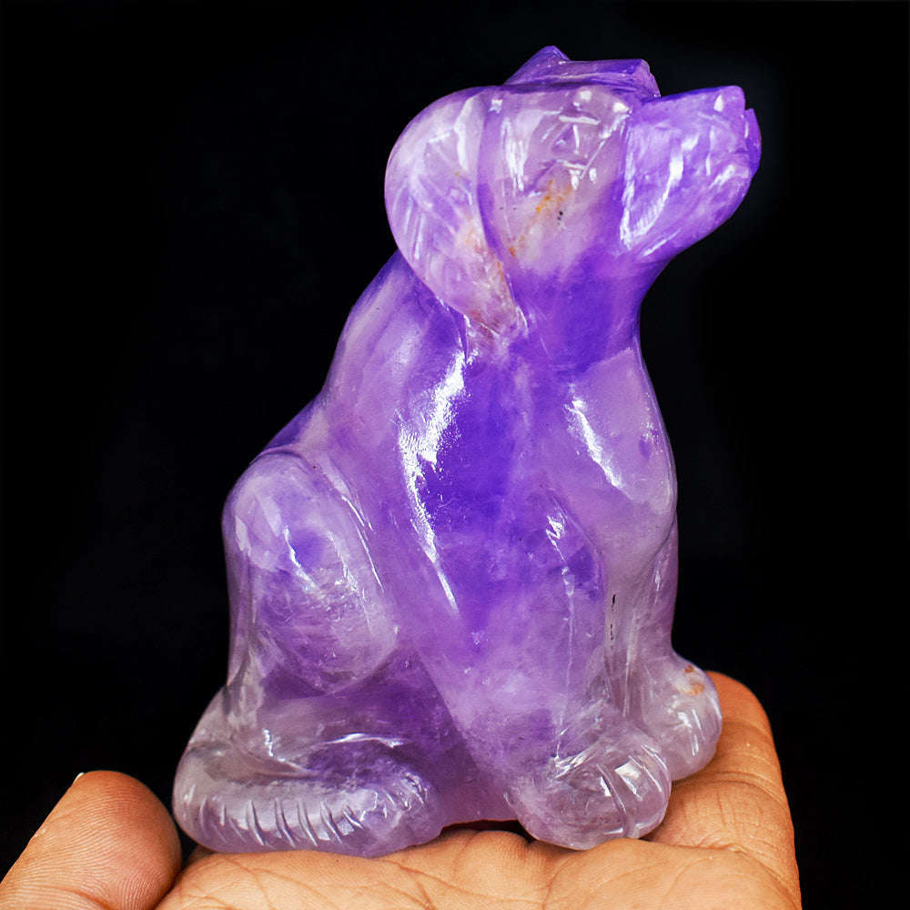 gemsmore:Genuine Amethyst Hand Carved Genuine Crystal Gemstone Carving Dog