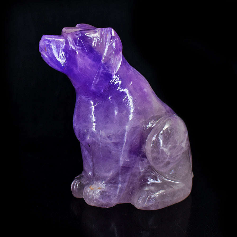 gemsmore:Genuine Amethyst Hand Carved Genuine Crystal Gemstone Carving Dog