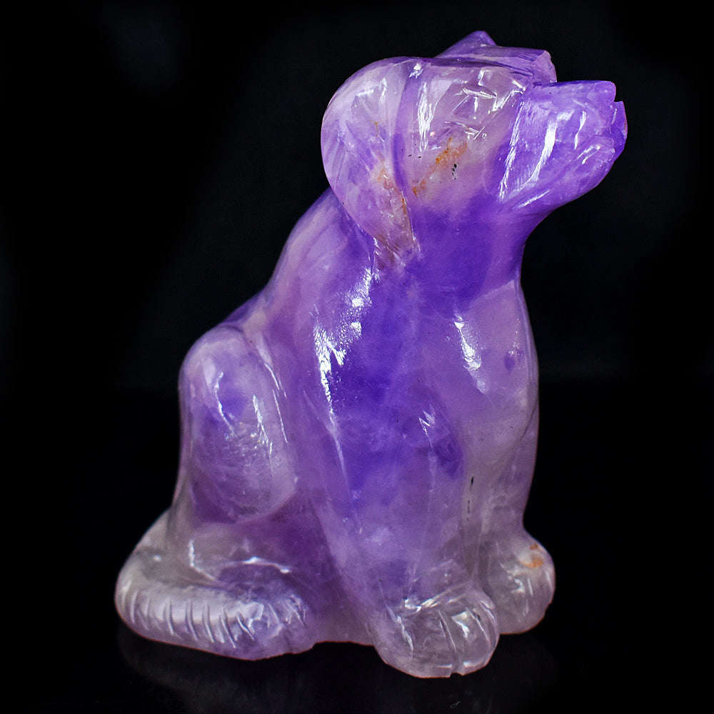 gemsmore:Genuine Amethyst Hand Carved Genuine Crystal Gemstone Carving Dog