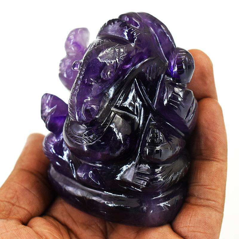 gemsmore:Genuine  Amethyst Hand Carved Genuine Crystal Gemstone Carving Lord Ganesha