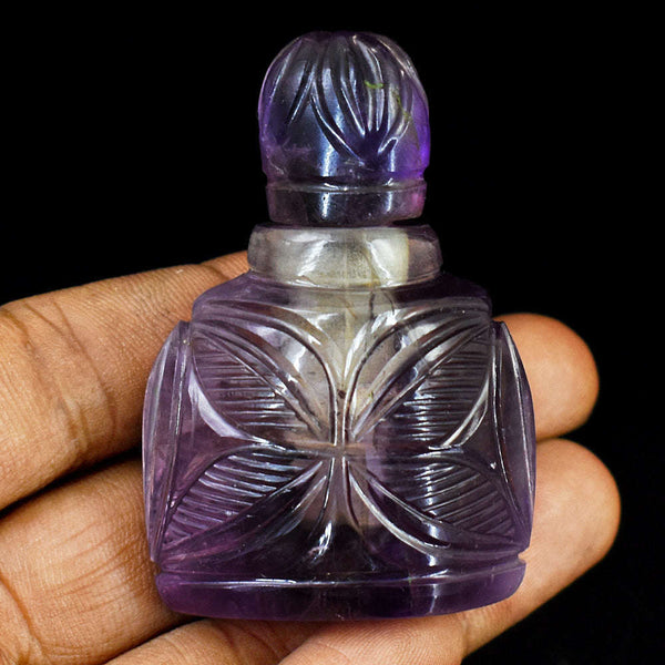 gemsmore:Genuine Amethyst  Hand Carved Genuine Crystal Gemstone Carving Perfume Bottle