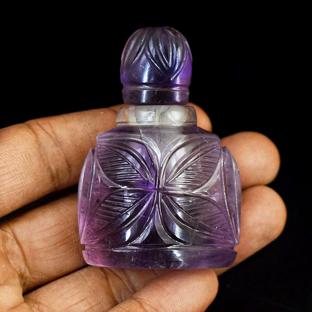 gemsmore:Genuine Amethyst  Hand Carved Genuine Crystal Gemstone Carving Perfume Bottle