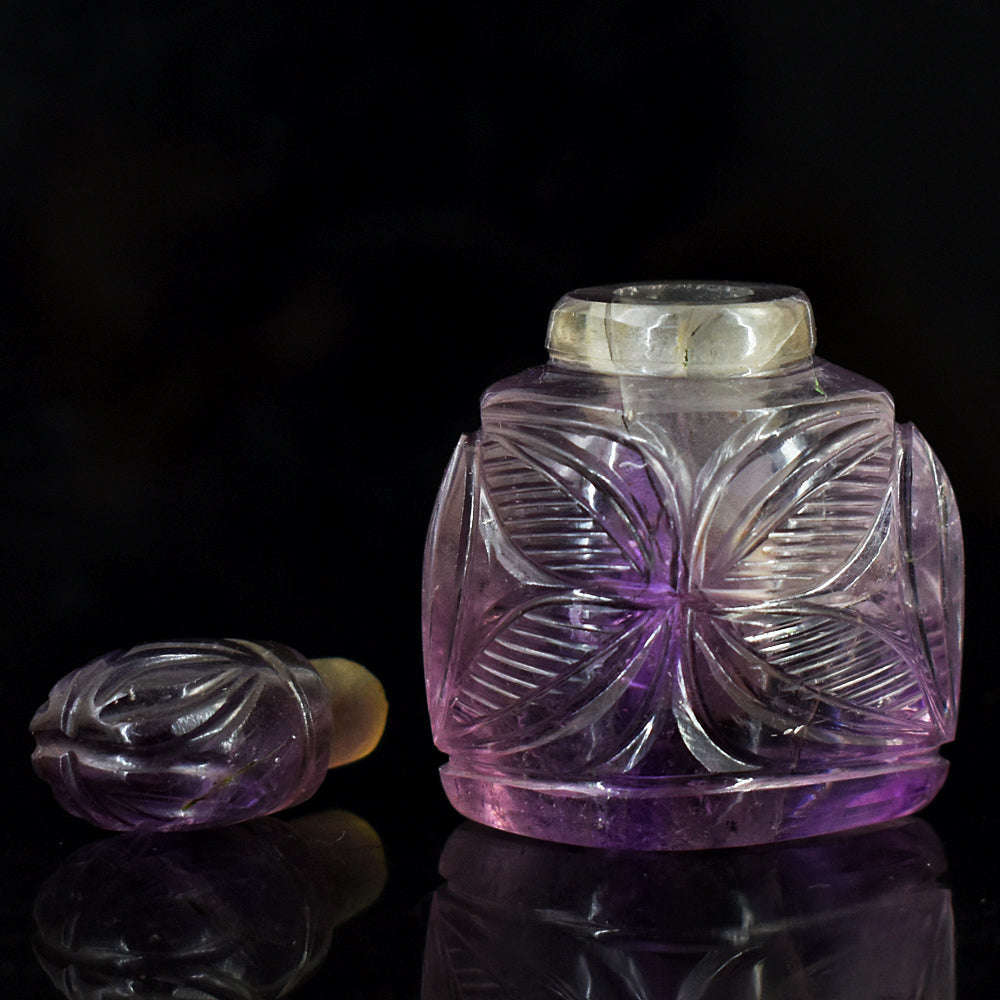 gemsmore:Genuine Amethyst  Hand Carved Genuine Crystal Gemstone Carving Perfume Bottle