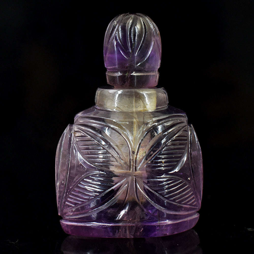 gemsmore:Genuine Amethyst  Hand Carved Genuine Crystal Gemstone Carving Perfume Bottle