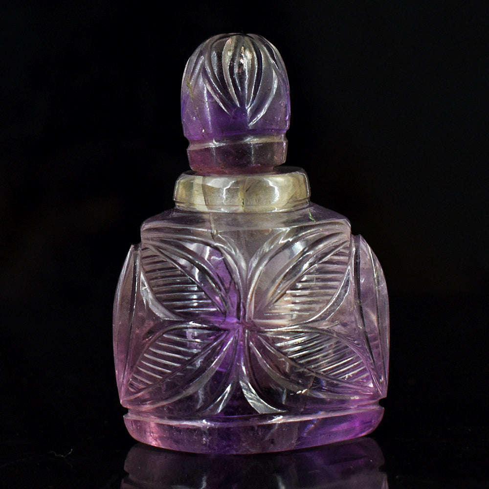 gemsmore:Genuine Amethyst  Hand Carved Genuine Crystal Gemstone Carving Perfume Bottle