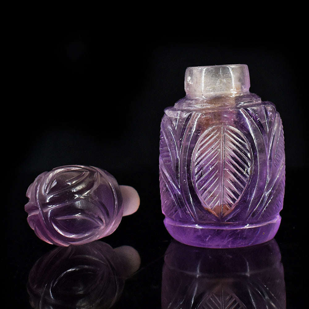 gemsmore:Genuine Amethyst  Hand Carved Genuine Crystal Gemstone Carving Perfume Bottle