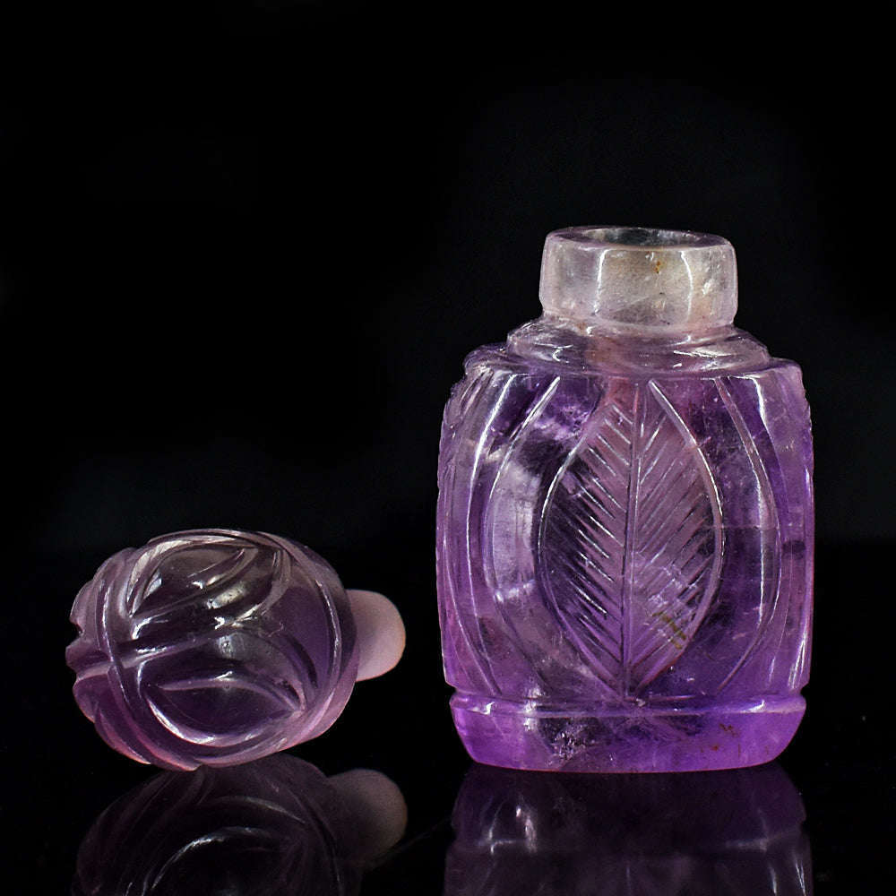 gemsmore:Genuine Amethyst  Hand Carved Genuine Crystal Gemstone Carving Perfume Bottle