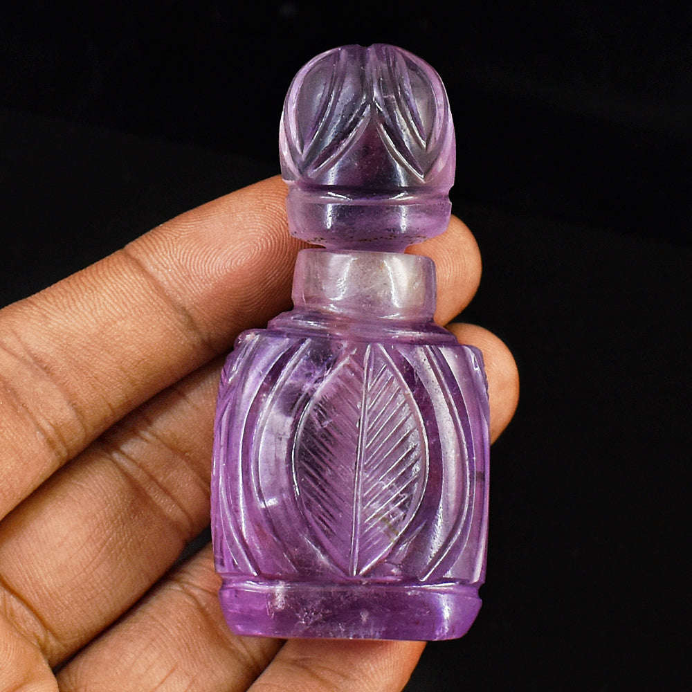 gemsmore:Genuine Amethyst  Hand Carved Genuine Crystal Gemstone Carving Perfume Bottle