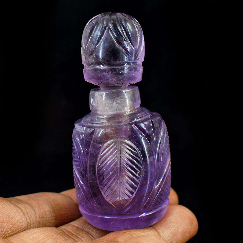 gemsmore:Genuine Amethyst  Hand Carved Genuine Crystal Gemstone Carving Perfume Bottle