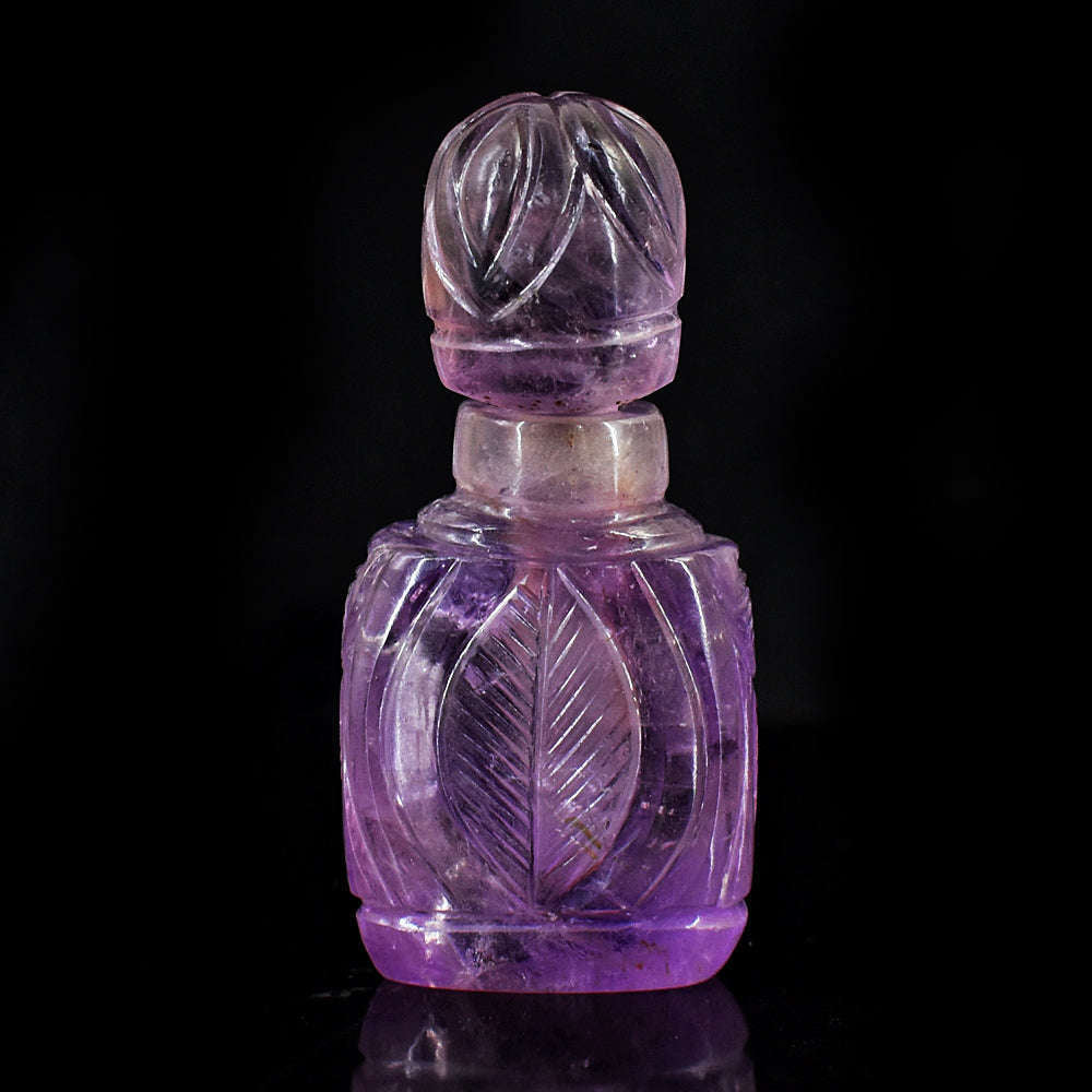 gemsmore:Genuine Amethyst  Hand Carved Genuine Crystal Gemstone Carving Perfume Bottle