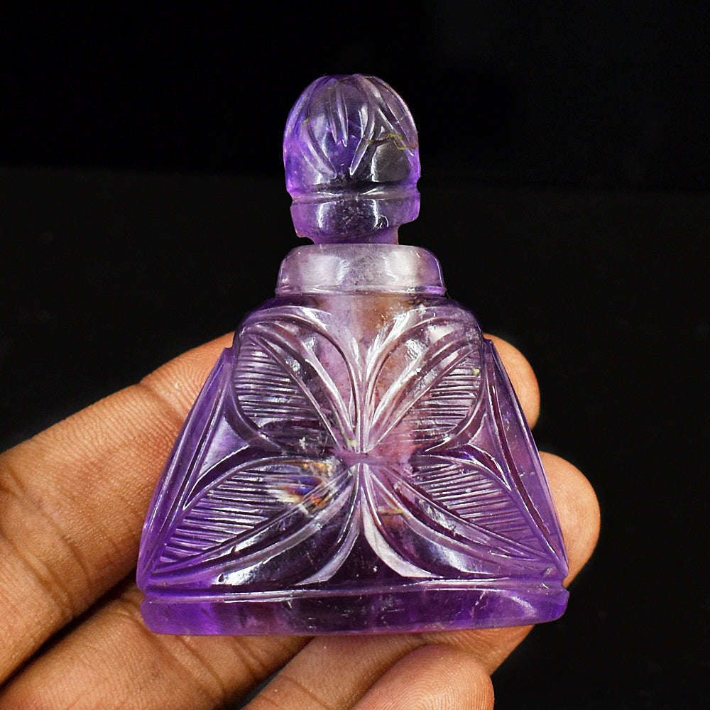 gemsmore:Genuine Amethyst  Hand Carved Genuine Crystal Gemstone Carving Perfume Bottle