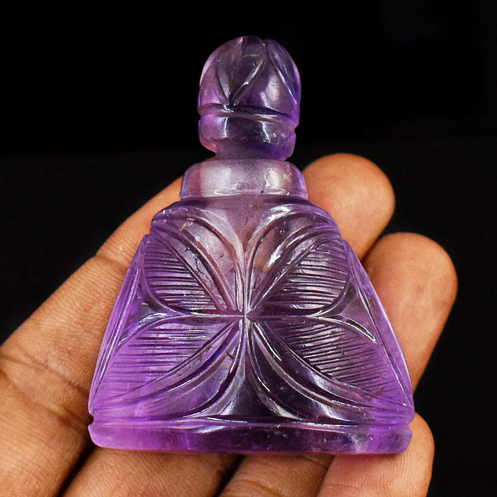 gemsmore:Genuine Amethyst  Hand Carved Genuine Crystal Gemstone Carving Perfume Bottle