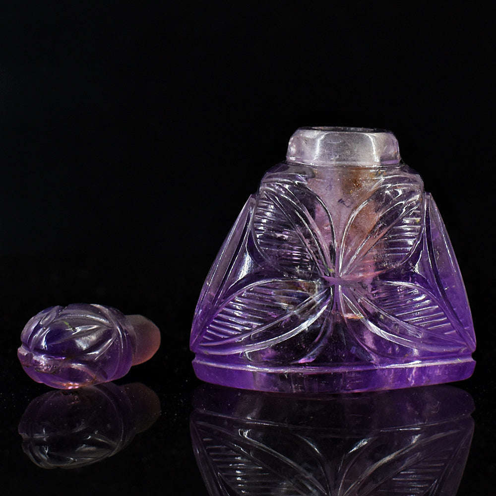 gemsmore:Genuine Amethyst  Hand Carved Genuine Crystal Gemstone Carving Perfume Bottle