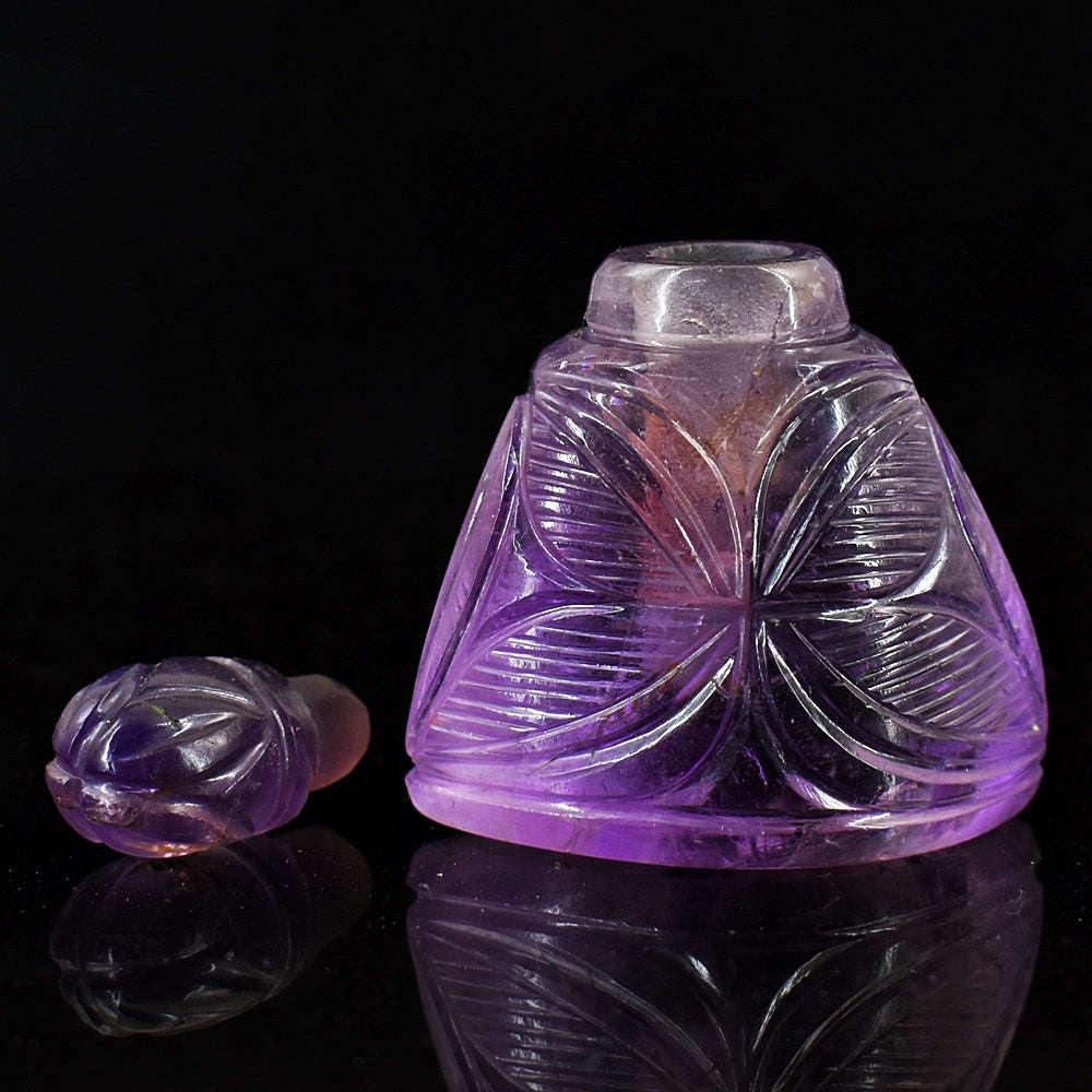 gemsmore:Genuine Amethyst  Hand Carved Genuine Crystal Gemstone Carving Perfume Bottle