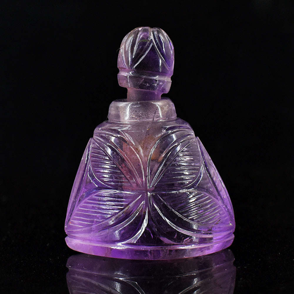 gemsmore:Genuine Amethyst  Hand Carved Genuine Crystal Gemstone Carving Perfume Bottle