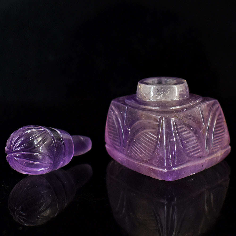 gemsmore:Genuine Amethyst  Hand Carved Genuine Crystal Gemstone Carving Perfume Bottle