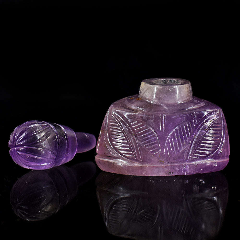 gemsmore:Genuine Amethyst  Hand Carved Genuine Crystal Gemstone Carving Perfume Bottle