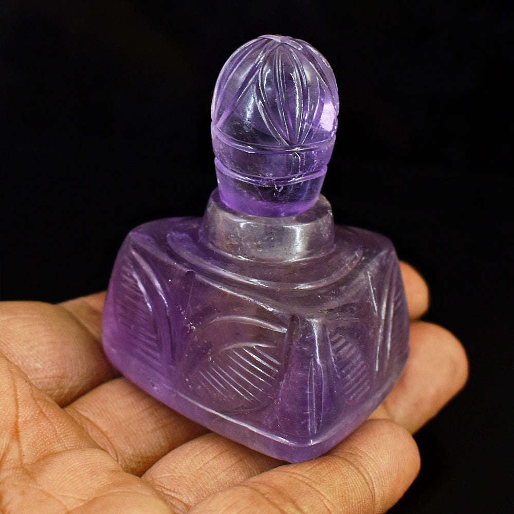 gemsmore:Genuine Amethyst  Hand Carved Genuine Crystal Gemstone Carving Perfume Bottle