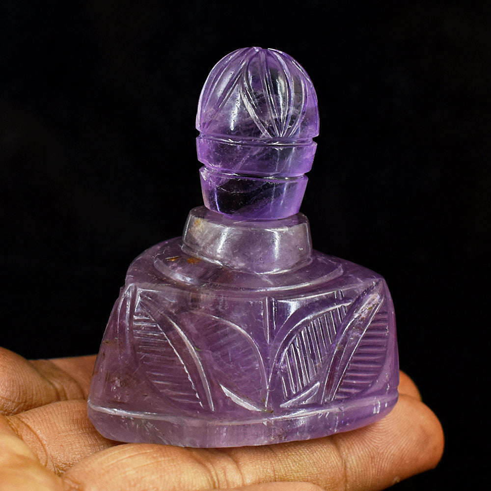 gemsmore:Genuine Amethyst  Hand Carved Genuine Crystal Gemstone Carving Perfume Bottle