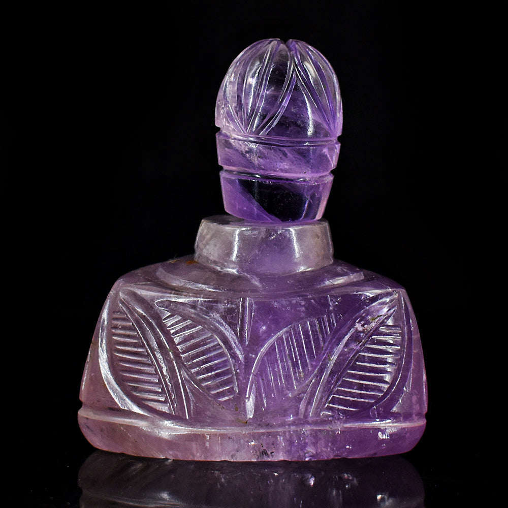 gemsmore:Genuine Amethyst  Hand Carved Genuine Crystal Gemstone Carving Perfume Bottle