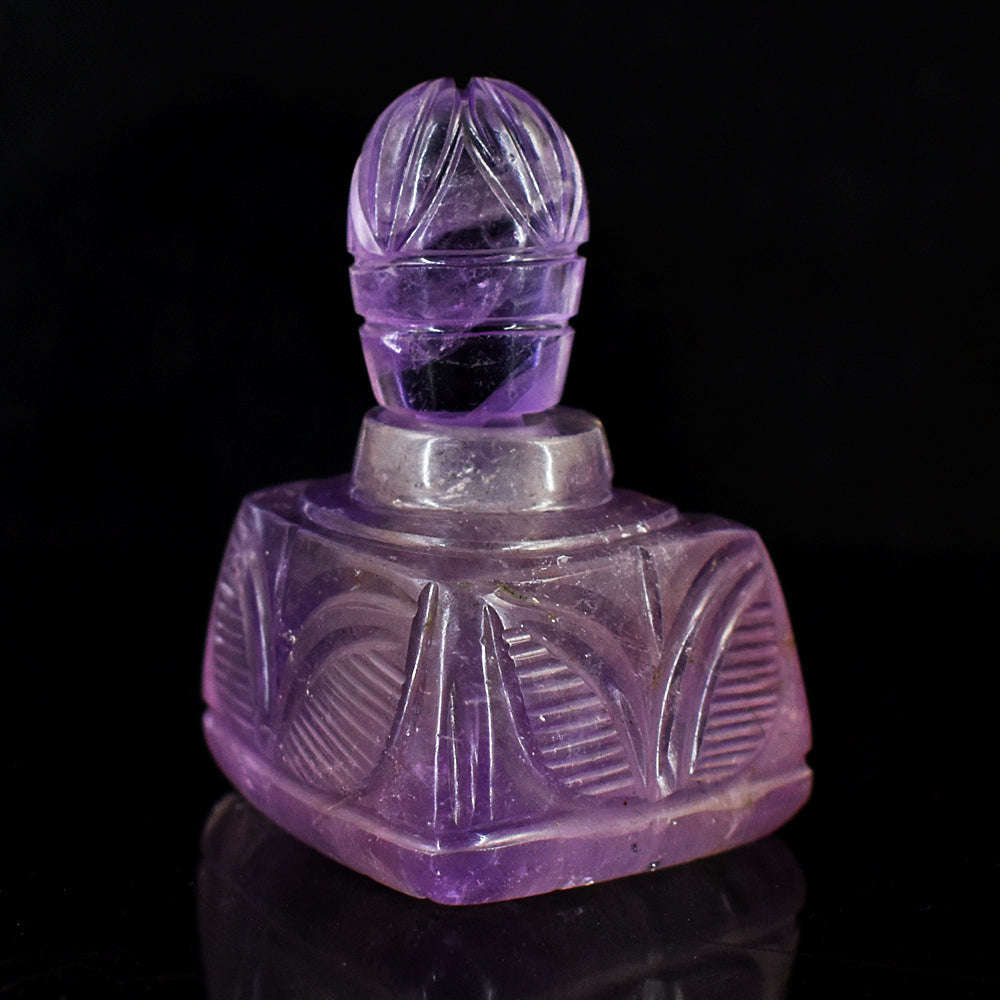 gemsmore:Genuine Amethyst  Hand Carved Genuine Crystal Gemstone Carving Perfume Bottle